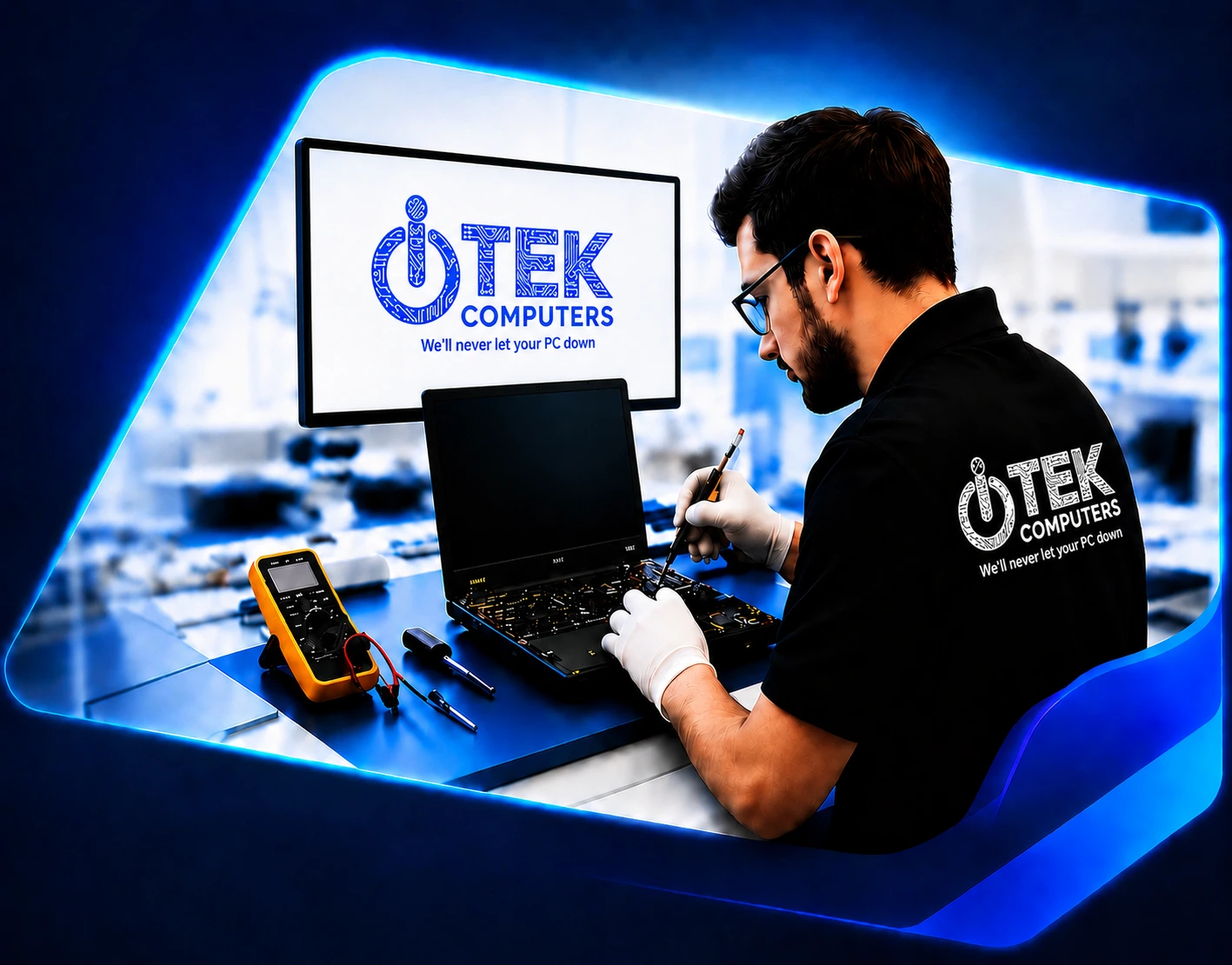 Illustration of laptop repair service for iTEK Computers